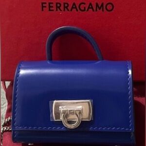 NWT Salvatore Ferragamo Blue Azure/Lapis Patent Italian Leather AirPods Pro Case